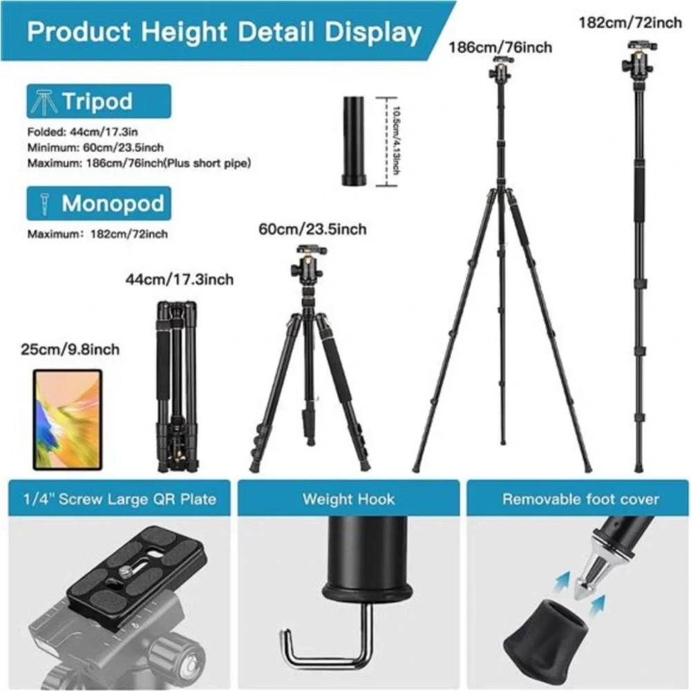 Tripod for Camera, Professional DSRL Tripod for Photography, Tall Camera Tripod